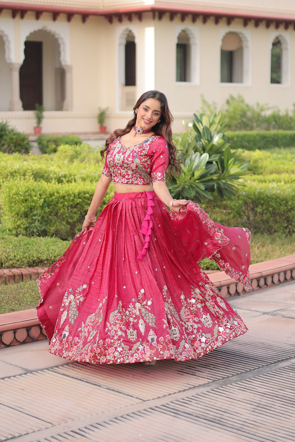 Lorenvalley Fashion Pink Gold Crush With Sequins Zari And Coding Embroidered Work Lehenga Choli With Dupatta