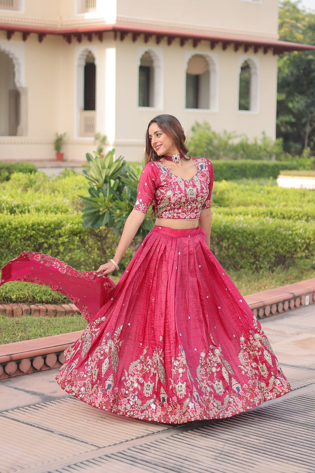Lorenvalley Fashion Pink Gold Crush With Sequins Zari And Coding Embroidered Work Lehenga Choli With Dupatta