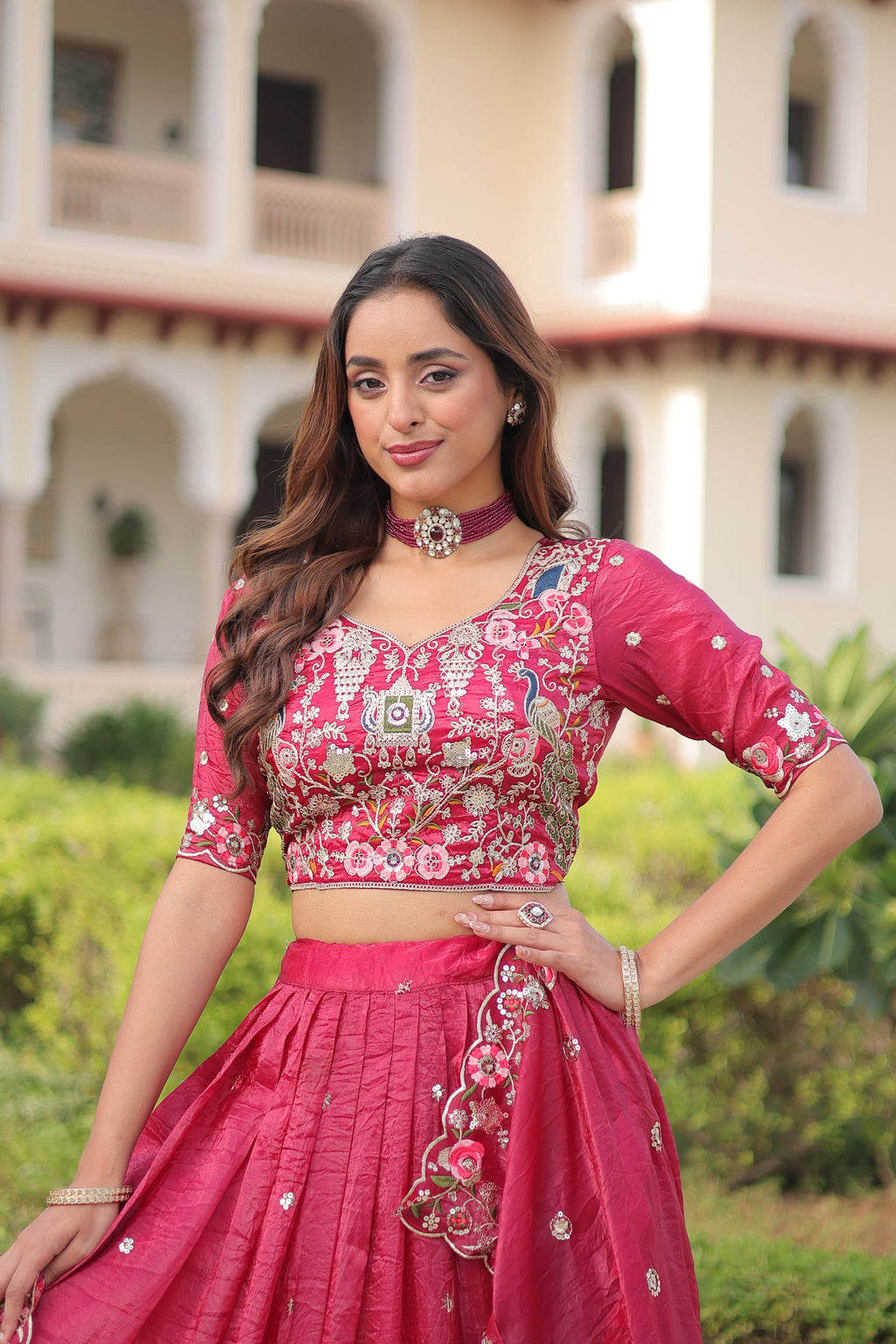 Lorenvalley Fashion Pink Gold Crush With Sequins Zari And Coding Embroidered Work Lehenga Choli With Dupatta