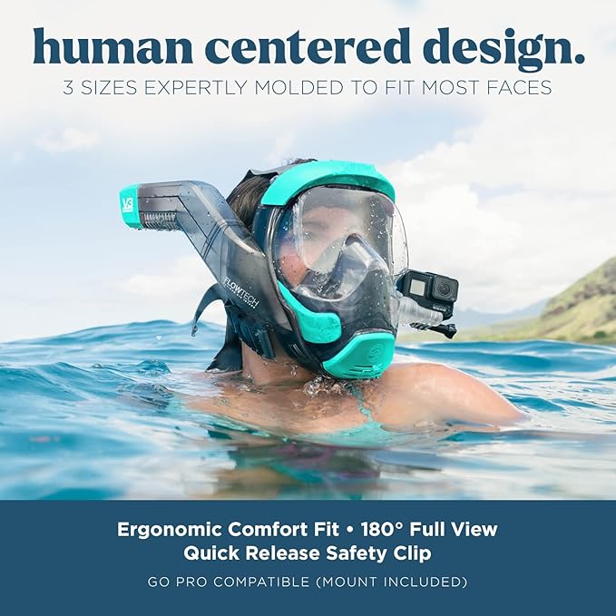 Seaview 180 V3 Full Face Snorkel Mask Adult- The V3 is The Perfect Snorkeling Gear for Adults- Snorkel Mask with 180 Panoramic Viewing and Up to 600% Easier Breathing- Patented Flowtech Air Intake