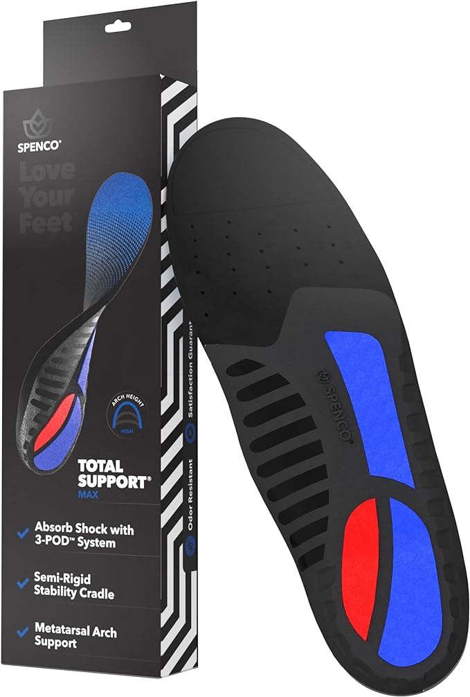 Spenco Total Support Max Shoe Insoles - Orthotic Metatarsal Arch Support Inserts - Absorbs Shock, Reduces Over-Pronation, Conforms to Foot Contours, Deep Heel Cupping Men's 12.5-13.5