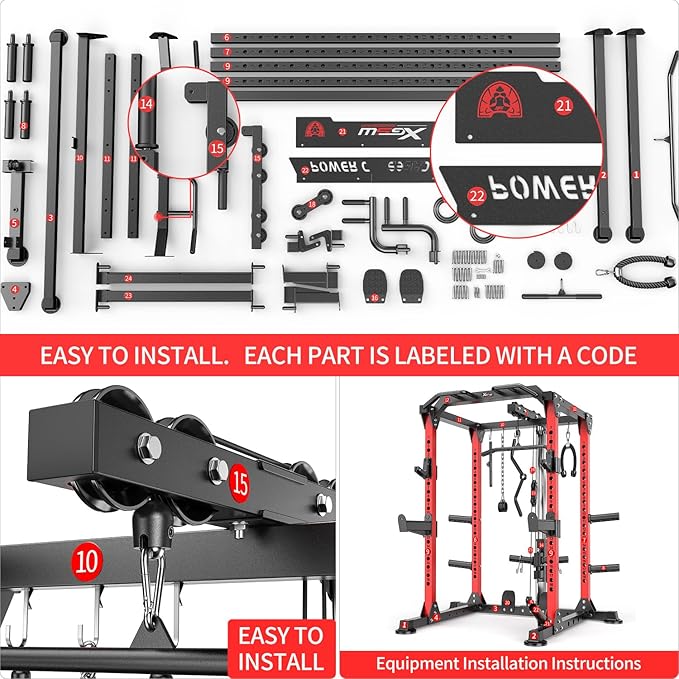 Power Cage,1600lbs Multi-Function Power Rack with Adjustable Cable Crossover System and More Training Attachment, Weight Cage for Home Gym