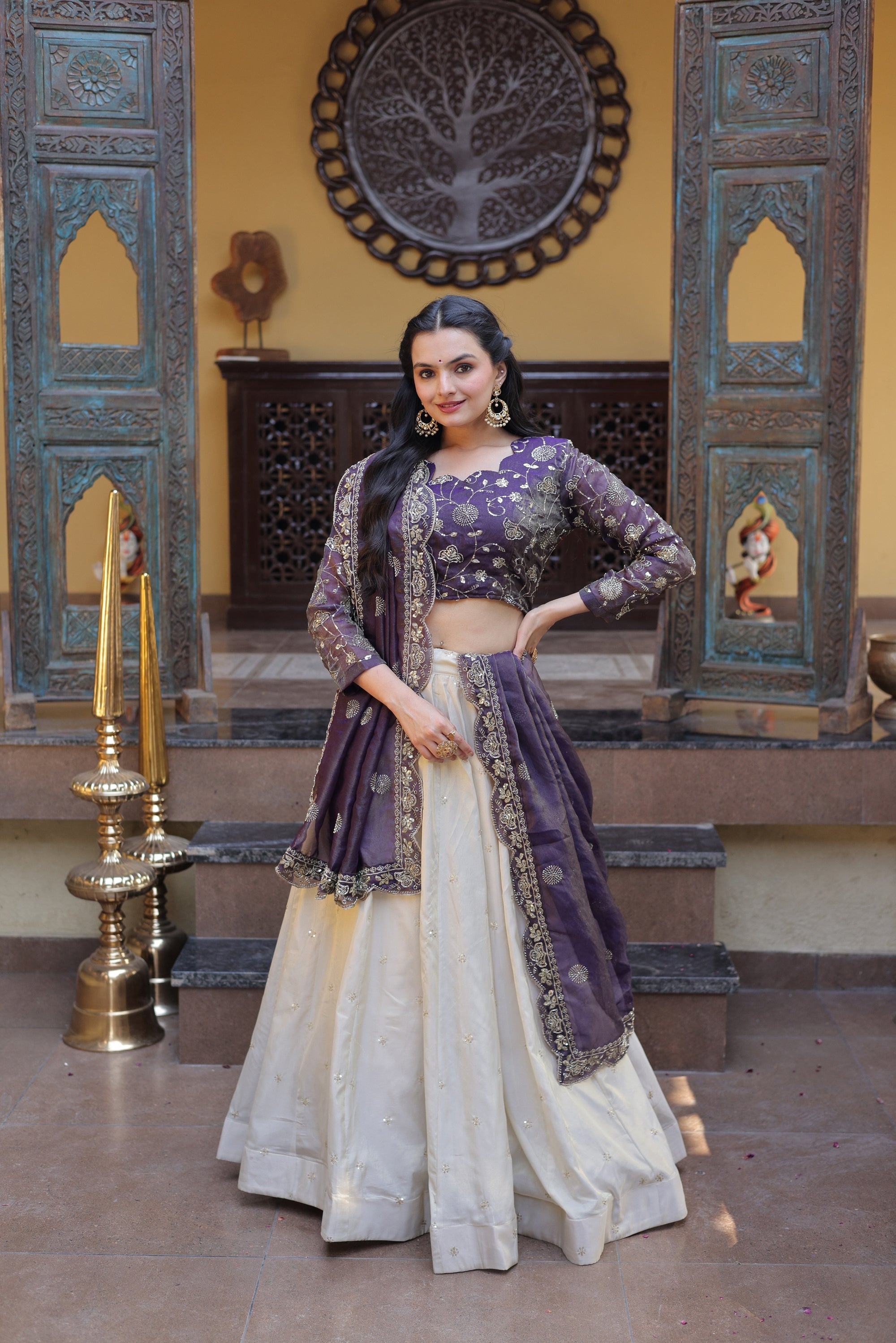 Lorenvalley Fashion Purple Cosmos Fabrics with Zari & Sequins Embroidered work Lehenga Choli with Dupatta