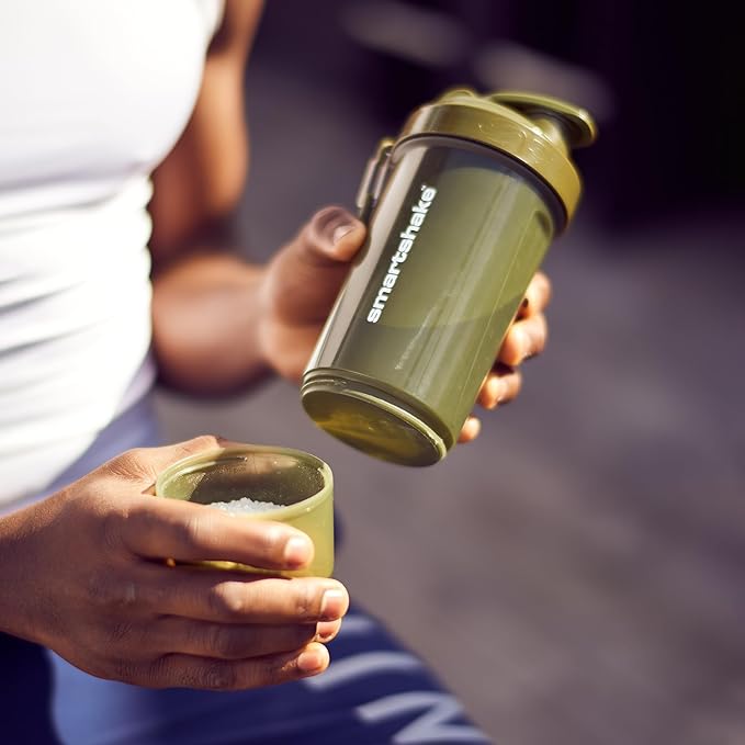 Smartshake O2GO ONE 4-Pack Protein Shaker Bottle 800 ml | 27 oz - Storage Included - Leakproof Screw-on Lid - BPA Free – Unisex - Mist Gray, Army Green, Black, Navy Blue
