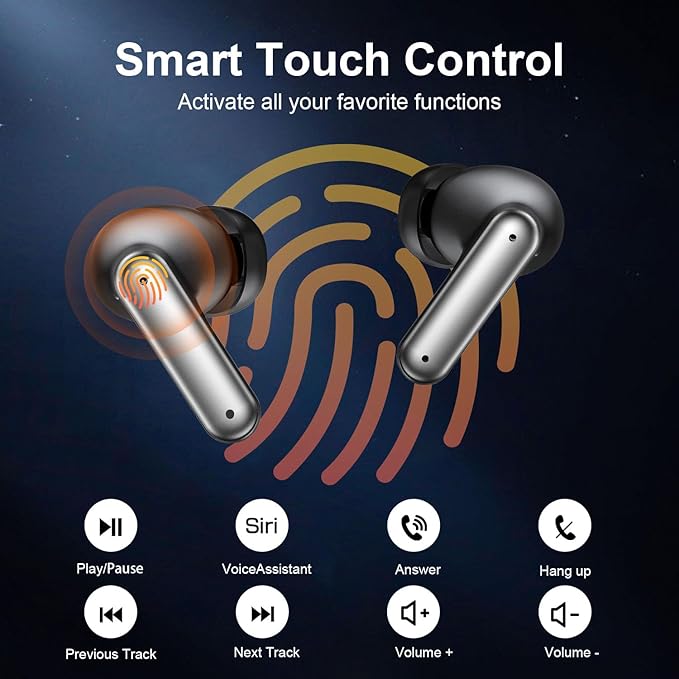 ZIUTY Wireless Earbuds Bluetooth Headphones, 50H Playtime Ear Buds with Mic, LED Digital Display Charging Case, IPX7 Waterproof, Deep Bass Stereo, in-Ear Earphone for iPhone Andriod Phone