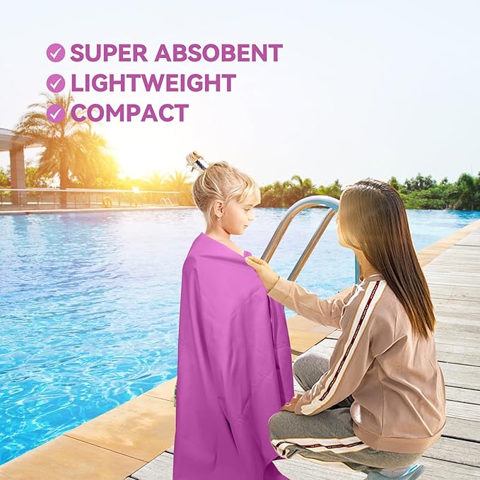 Microfiber Beach Towel-Perfect for Travel, Sports, Camping, Swimming, Yoga, Gym- Quick Dry, Sand Free, Compact, Lightweight, Absorbent (Purple,Small(101x50cm, 40x20”))