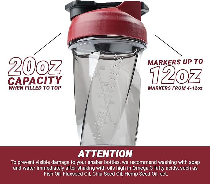 HELIMIX 1.5 Vortex Blender Shaker Bottle Holds Upto 20oz | No Blending Ball or Whisk | USA Made | Portable Pre Workout Whey Protein Drink Shaker Cup | Mixes Cocktails Smoothies Shakes | Top Rack Safe