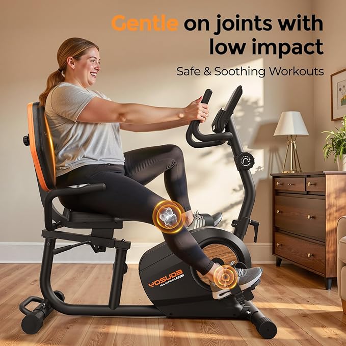 YOSUDA Recumbent Exercise Bike for Home，Magnetic Staionary Bike for Seniors/Adults with Adjustable Seat, 350LB Capacity, 16-level Resistance, LCD Monitor & Pulse Sensors