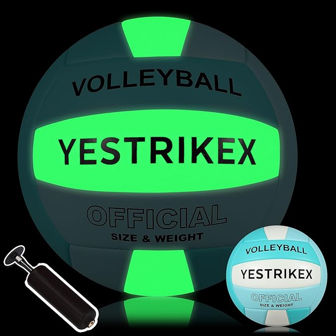 Official Size 5 Glow in The Dark Volleyball, Fluorescent Light Night Volleyball Soft Indoor Outdoor Volleyball Gift Luminous Night Light Ball for Game Gym Training Beach Play with Pump Kit