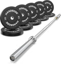 Olympic Bumper Plates Set 2 Inch, 10-55 lbs Rubber Weight Plates with 45 lb (20kg) Black/Silver Barbell, Strength Training & Weight Lifting for Home Gym