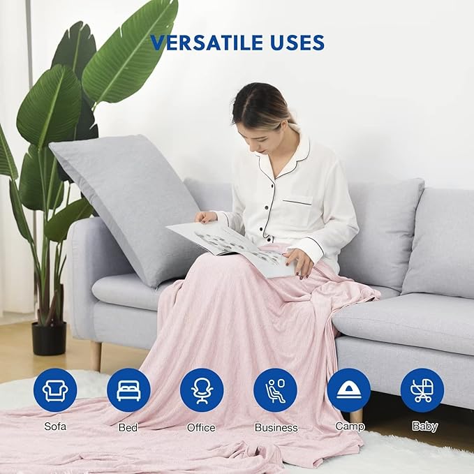 HOMFINE Cooling Blankets for Hot Sleepers - Summer Blanket Thin Lightweight Breathable Soft Double Side Enhanced Cooling for Bed Couch Sofa, Keep Cool for Night Sweats (Pink, 60 x 80 inches)