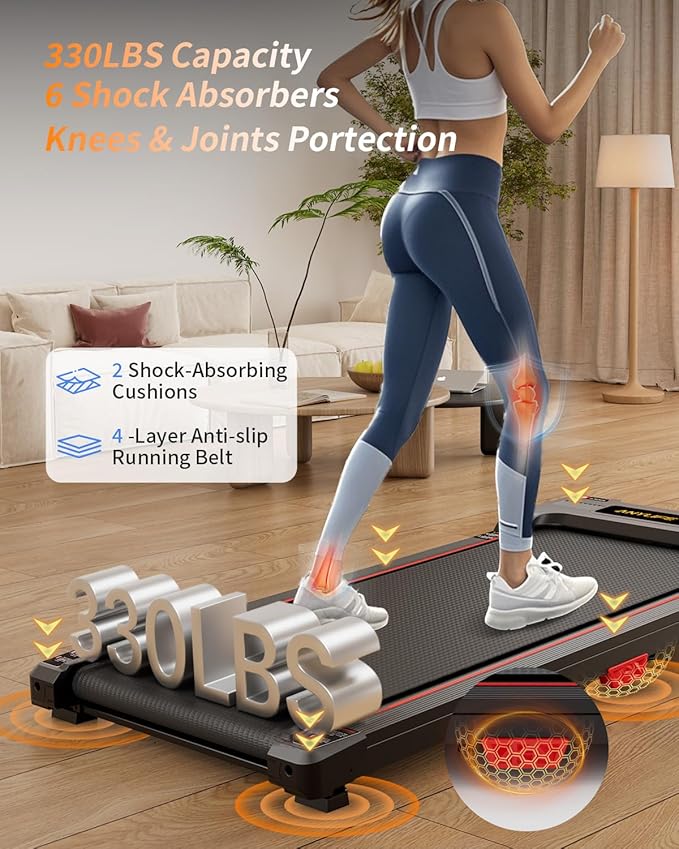 Walking Pad Treadmill, Anylife Incline Walking Pads Under Desk 330lb Capacity, 2.5HP Portable Treadmills for Home, Compact Treadmill Small Running Pad with LED Display, Remote Control
