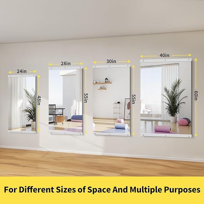 Home Gym Mirror - 55x30 Inch, 1PCS Frameless Tempered Glass Full Body Mirror for Wall Mount - Ideal for Yoga, Workout, Bedroom, Dance Studio (Silver)