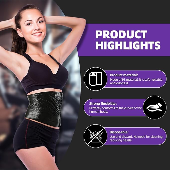 60 Meters Black Osmotic Plastic Body Wrap,Workout & Sweat Enhancer Stomach Film Body Applicator Power Wrap,DIY Sauna Wrap(1 Rolls)