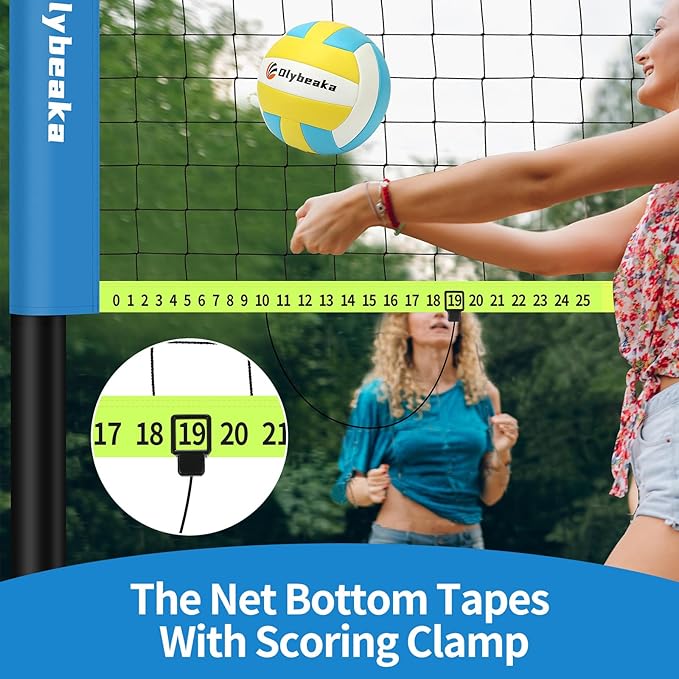 Portable Outdoor Volleyball Net Set for Backyard Beach with Adjustable Poles, Soft PU Volleyball & Pump, Carry Bag and Durable Anti-Sagging Net
