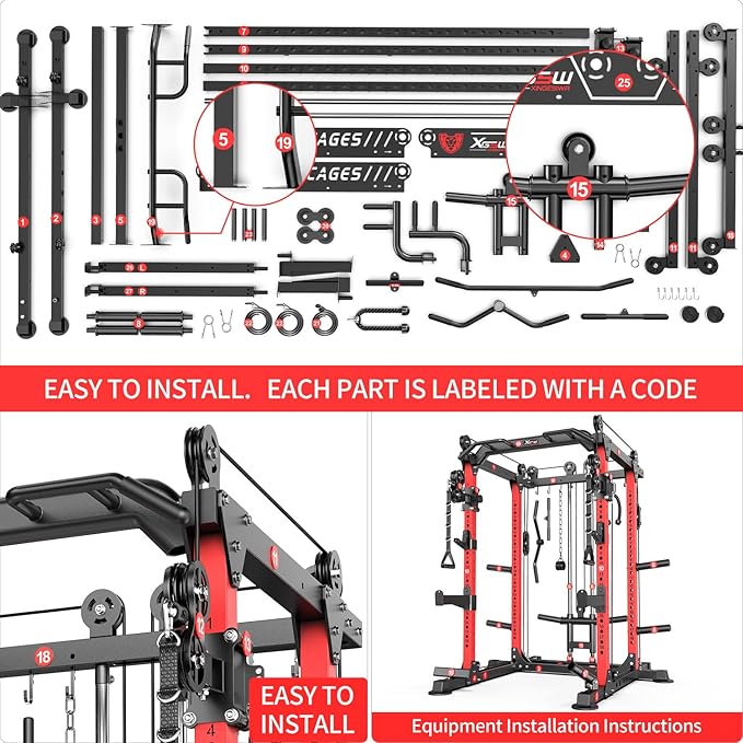 Power Cage,1600lbs Multi-Function Power Rack with Adjustable Cable Crossover System and More Training Attachment, Weight Cage for Home Gym