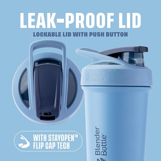 BlenderBottle Sport Sleek Insulated Stainless Steel Shaker Bottle with Wire Whisk, 25-Ounce, Dusty Blue – Protein Shakes & Hydration for Athletes & Fitness Enthusiasts, Easy Mixing, Slim Easy to Hold, Keeps Drinks Cold, Lockable Lid