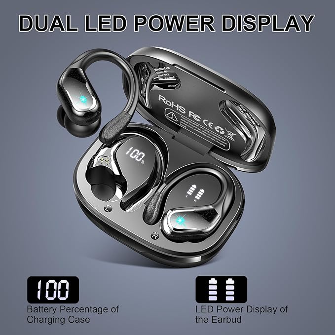 Wireless Earbuds, Sport Bluetooth 5.4 Headphones 2025 New Bluetooth Earbuds with 75Hrs Stereo, 4 ENC Mic, Noise Canceling Over-Ear Buds with Earhooks, IP7 Waterproof Earphones for Workout/Running/Gym