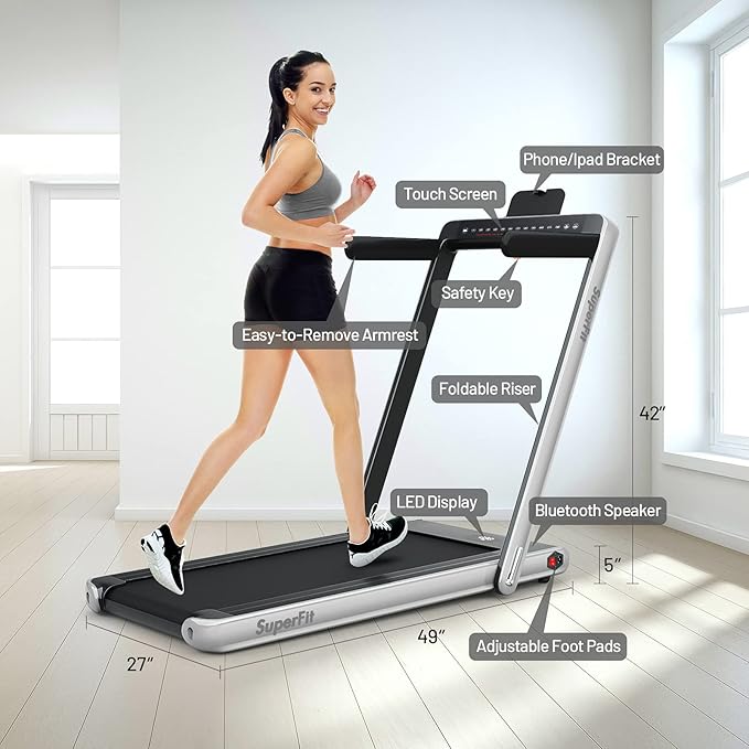 GYMAX Walking Pad, Dual LED Display 2 in 1 Under Desk Treadmill for Home with Remote & Smart App Control, 2.25HP Foldable Portable Treadmill Running Machine for Office Small Space