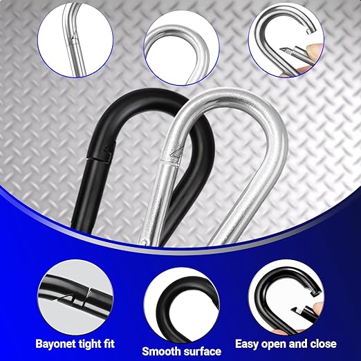 2.36" Spring Snap Hook Carabiners, 12 Pcs Galvanized Steel Black Small Carabiner Clip, Keychain Clip, Quick Link Key Chain for Hammock Swing Set Outdoor Travel, Camping, Fishing, Hiking