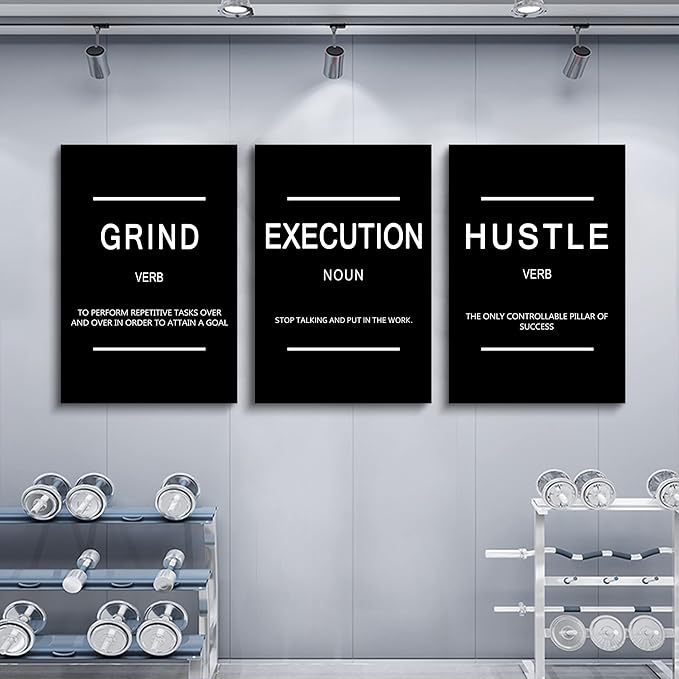 Framed Canvas Wall Art Success Quote, Office Wall Art, Black Large Poster, Positive Motivational Set of 3 Prints, Execute Failure Definition, Inspirational Print (B-3pcs,20x30inchx3pcs)