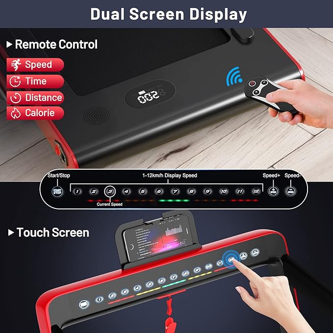 GYMAX Walking Pad, Dual LED Display 2 in 1 Under Desk Treadmill for Home with Remote & Smart App Control, 2.25HP Foldable Portable Treadmill Running Machine for Office Small Space