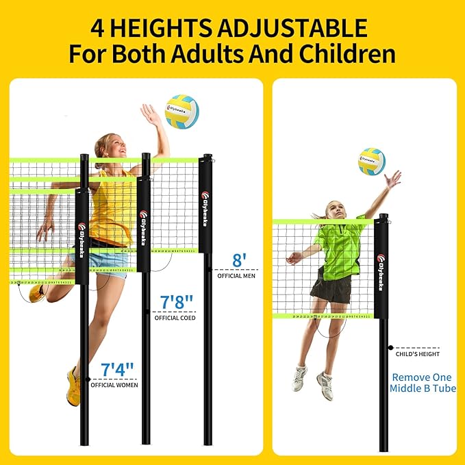 Portable Outdoor Volleyball Net Set for Backyard Beach with Adjustable Poles, Soft PU Volleyball & Pump, Carry Bag and Durable Anti-Sagging Net