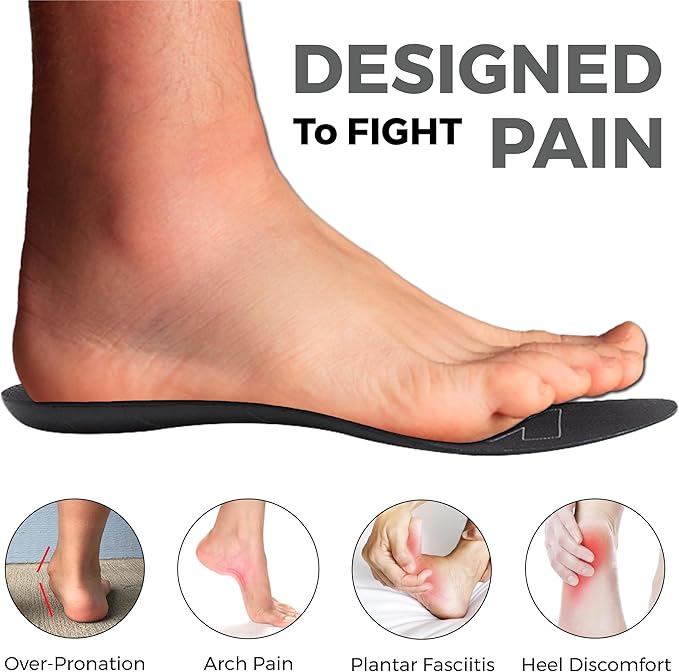 Ultra-Thin Plantar Fasciitis Insoles Designed for Comfort & Maximum Pain Relief, Ideal for Dress Shoes & Boots | Black (Men's 7 – 7.5, Women's 8.5 – 9)