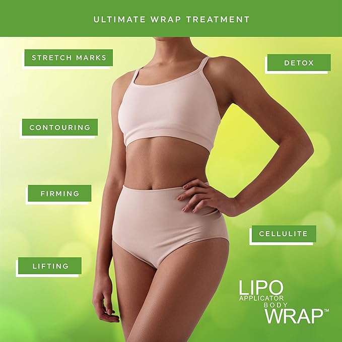 Tummy Body Wrap with Guarana, Green Tea, Seaweed Wraps Works for Stomach Belly Legs Arms Abdomen. (4 Wraps + Gel)