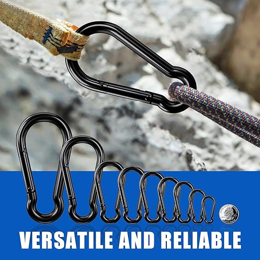 KINLINK 10 Pack Black Carabiner Clip, 1.97 inch Heavy Duty Spring Snap Hook, Small Caribeener Clips for Outdoor Camping, Swing Set, Hammock, Hiking Travel, Fishing, Quick Link Keychain