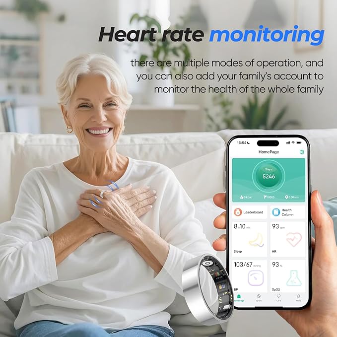 Smart Ring with Sleep Monitoring, No APP Subscription, 10-Day Battery Life, Stress/Heart Rate/Women's Health Tracker, Android & iOS Compatible (Black, 12)