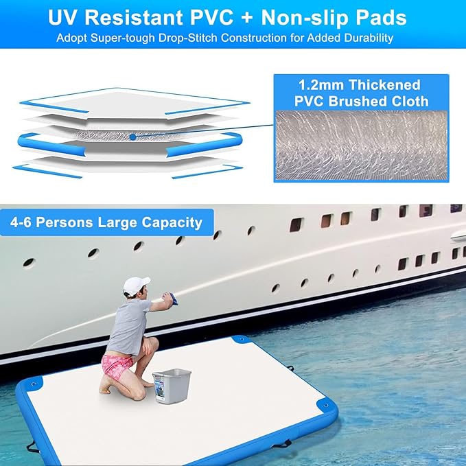 Inflatable Lake Float for Adults, Multi-Person Inflatable Swim Deck with None-Slip Surface, Swimming Water Platform, Floating Island - Dock - Raft for Pool & Beach, Lake, River Fun