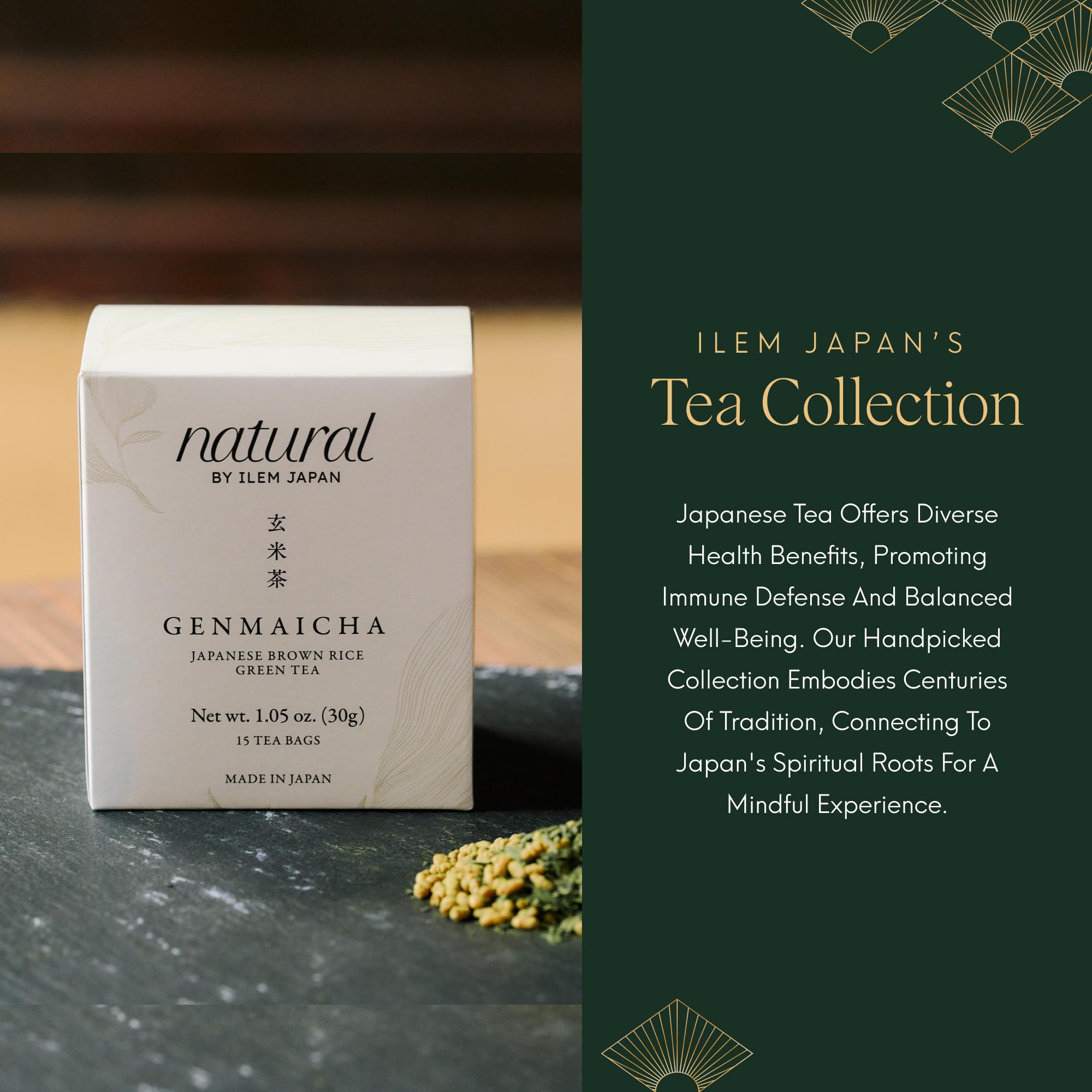 ILEM JAPAN Genmaicha Japanese Brown Rice Roasted Green Tea
