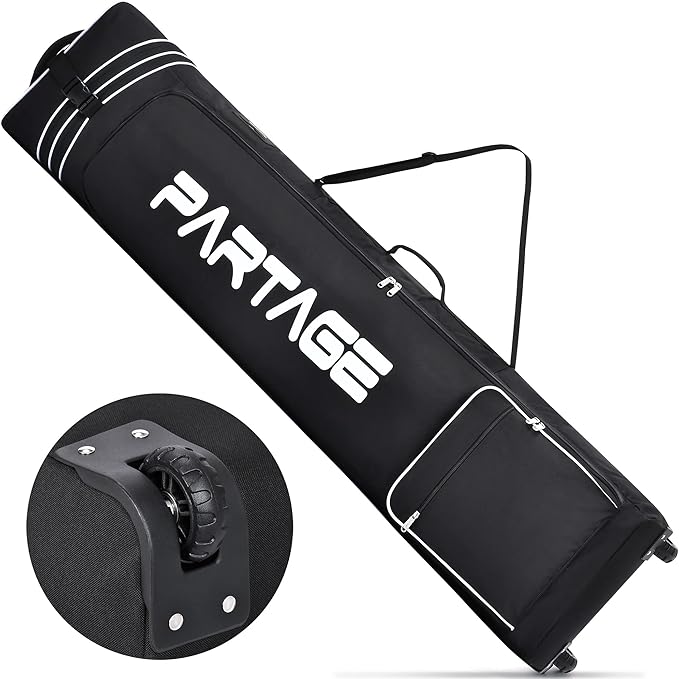 Partage Snowboard Bag with Wheels, Snowboard Bag for Air Travel, Adjustable Length Up to 170 cm, 600D Water Resistant Oxford -Black