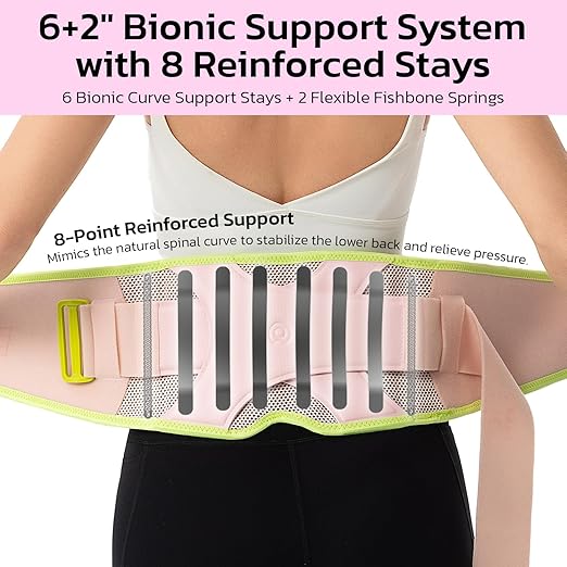 Back Brace for Lower Back Pain Relief, 8X Powerful Support System,Lumbar Support Belt for Men & Women Ergonomic 3D knitted Design with Adjustable Strap for Fitness Running Home Pilates Pink M