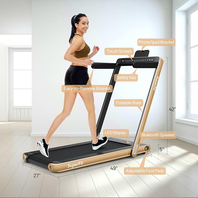 GYMAX Walking Pad, Dual LED Display 2 in 1 Under Desk Treadmill for Home with Remote & Smart App Control, 2.25HP Foldable Portable Treadmill Running Machine for Office Small Space