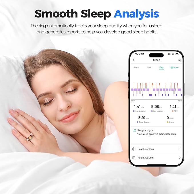 Smart Ring with Sleep Monitoring, No APP Subscription, 10-Day Battery Life, Stress/Heart Rate/Women's Health Tracker, Android & iOS Compatible (Black, 12)