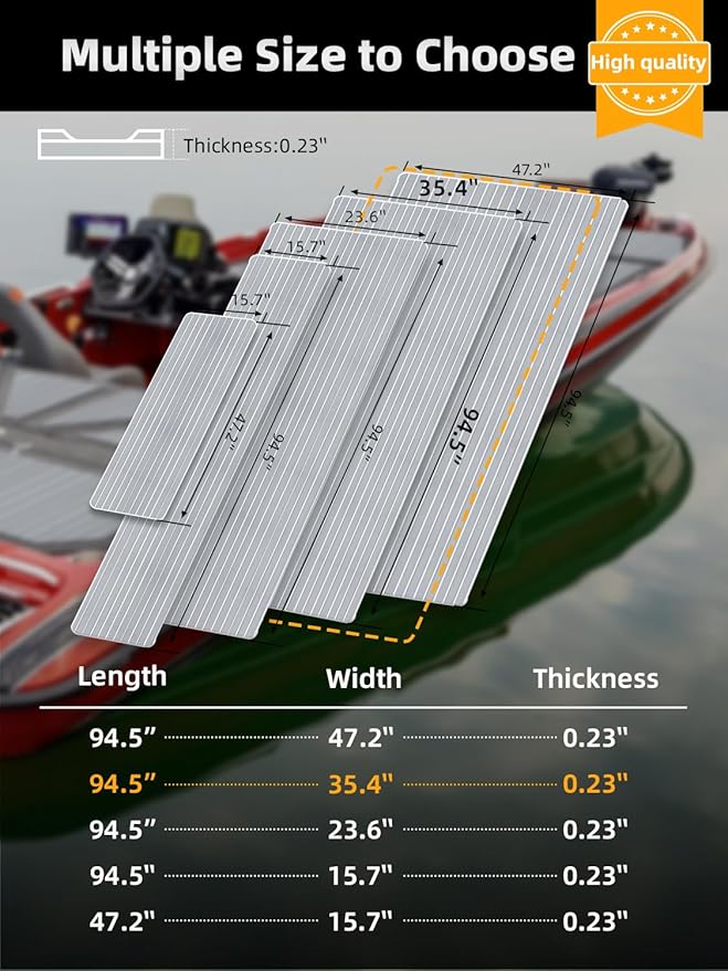 FOCEAN Boat Flooring EVA Foam Boat Decking Faux Teak Marine Flooring Boat Mat Boat Carpet Sheet for Motorboat RV Yacht Kayak Surfboard, 94.5"x 47.2"/35.4"/23.6"/15.7"