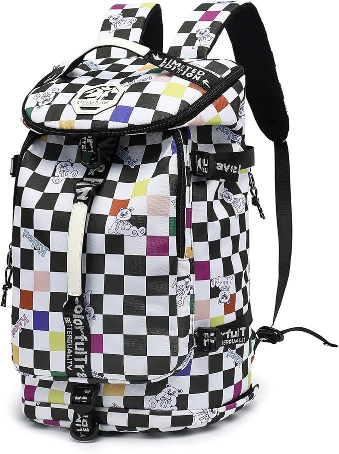 Kalesi Gym Duffle Bag Backpack 4-Way Waterproof with Shoes Compartment for travel Sport Hiking laptop (Checkerboard)