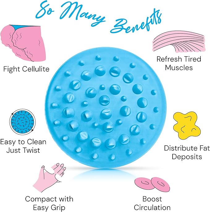 Scala Silicone Anti Cellulite Massager, Body Shower Scrubber, Cellulite Remover - Improve Circulation, Distribute Fat Deposits, Body Massager, Exfoliator, Fat Roller Use with Creams and Oils, Aqua