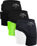 Sureio 3 Pcs Men's 2 in 1 Running Shorts 7 Inch Quick Dry Athletic Workout Shorts with Liner Phone Pockets Towel Loop