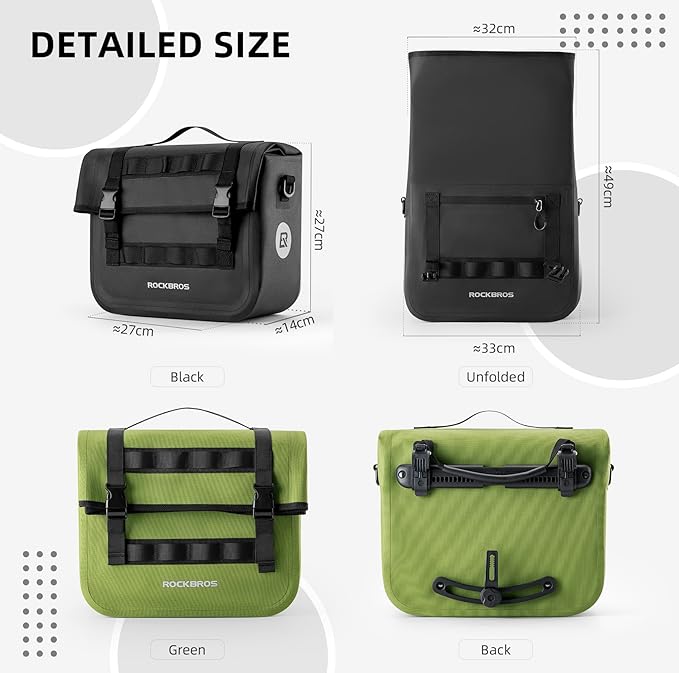 ROCKBROS Bike Panniers 15L Capacity Waterproof Bike Rack Bag Bicycle Panniers for Cycling Commuting Bikepacking Black