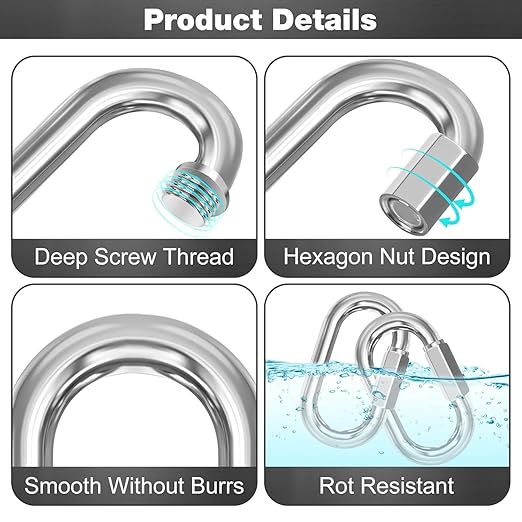 M3.5-30 Pack 1.46” Quick Links Chain Connectors, 1/8″ Galvanized Chain Locking Carabiners Hooks, 180LBS Heavy Duty Thread Quick Link Clips, Twist Oval Keychain D Shape for Swing, Camping