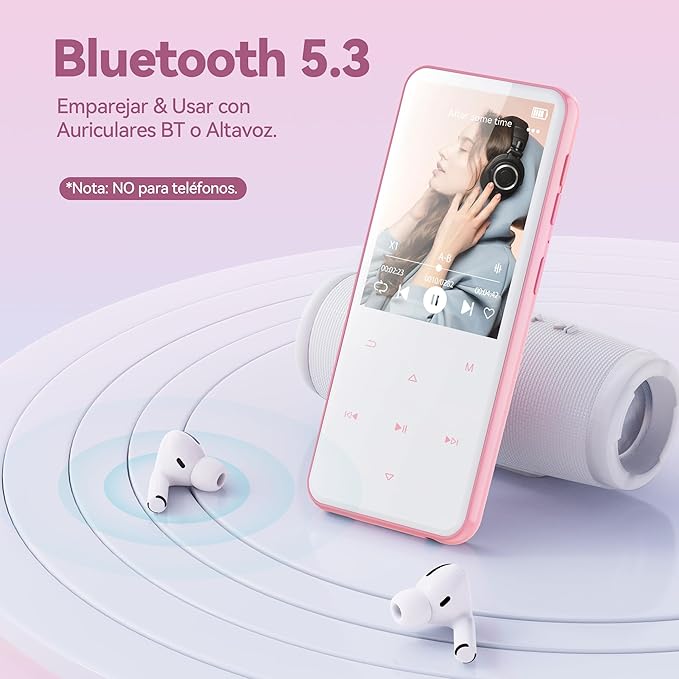 AGPTEK 64GB MP3 Player with Bluetooth, M3 2.4 inch Music Player with Speaker and FM Radio, Touch Buttons, Supports Up to 128GB, Pink