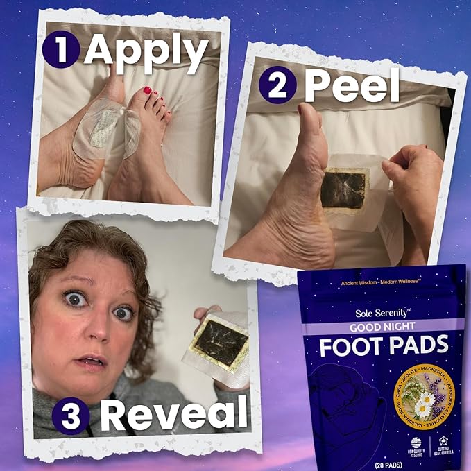 Sole Serenity Foot Pads - Zeolite Mineral, Ginger Root, Wormwood, Bamboo Vinegar, Foot Spa for Tired Feet (Good Night - 1 Pack)