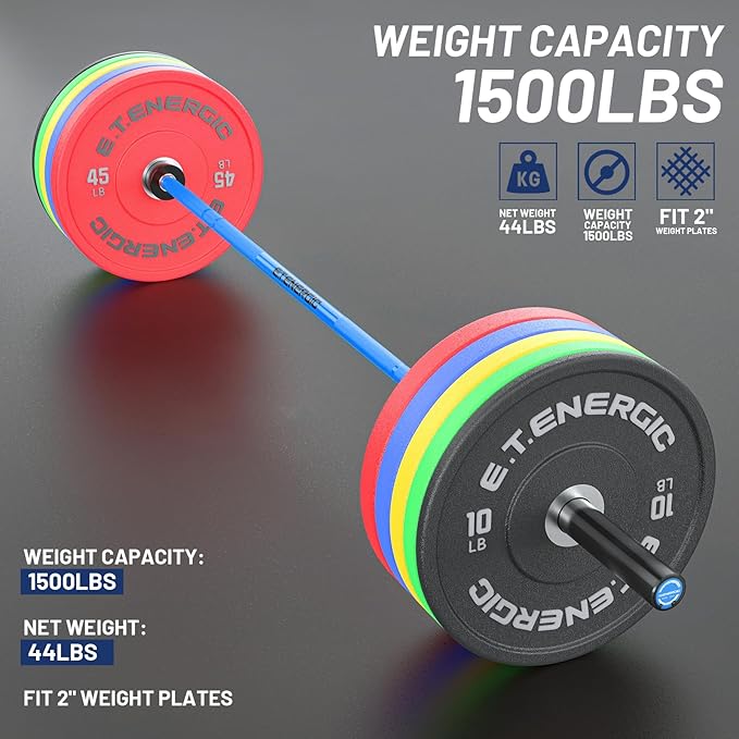 7ft Olympic Barbell Bar 45LB Load 1500lbs Capacity Available, for Gym Home Exercises, Weightlifting, Powerlifting for 2" Olympic Plates