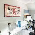 Tailored Canvases Personalized Gym Sign Wall Art Decor - Motivational Canvas for Home Gym, Workout Room, Garage, Fitness Center - Workout Inspirational Posters - One Hand Dumbbell on Rustic Red, 48x16in