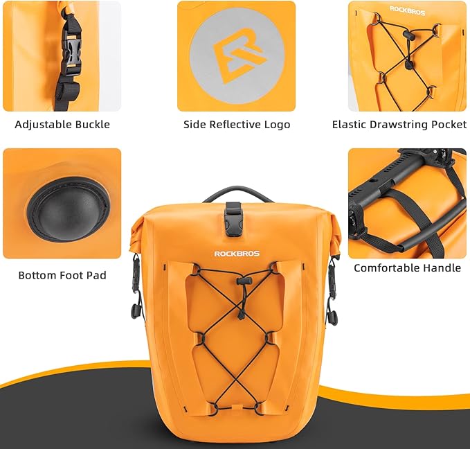 ROCKBROS Bike Panniers Waterproof Bike Rear Rack Bag Max 30L Large Capacity Bike Rear Panniers for Cycling Traveling Commuting