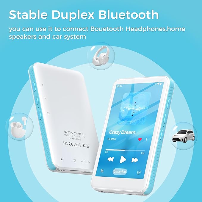 160GB MP3 Player with Bluetooth and WiFi, SWOFY D08 Android 13 OS MP3 & MP4 Players with 4" Touchscreen and HD Speaker,Music Players with Spotify,Pandora, Audible, Amazon Music, Play Store, FM Radio