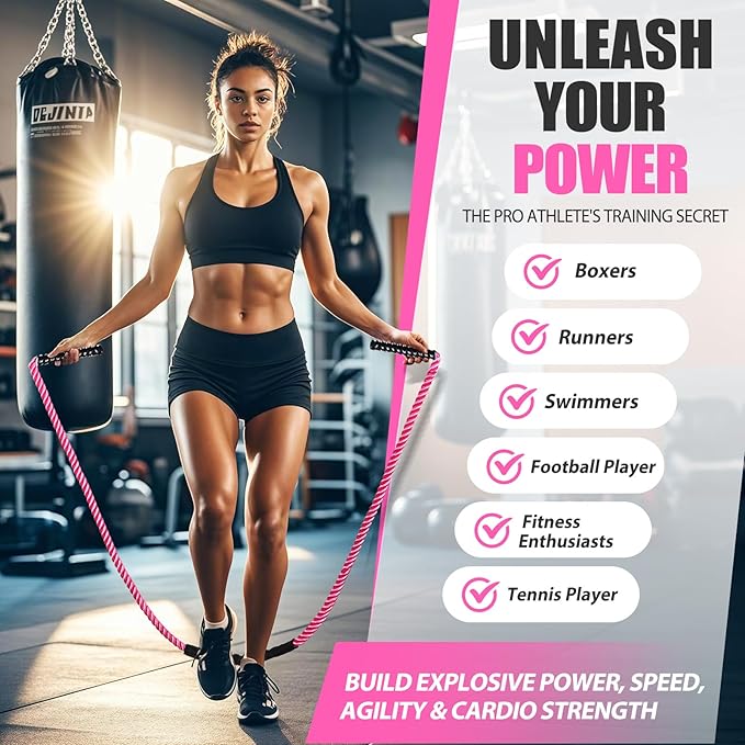 Jump Rope, Weighted Jump Rope for Women, Heavy Jump Ropes for Fitness, Home Gym Exercise Equipment, Adult Skipping Rope for Improve Strength, Weight Loss, Boxing Training,Total Body Workout Equipment